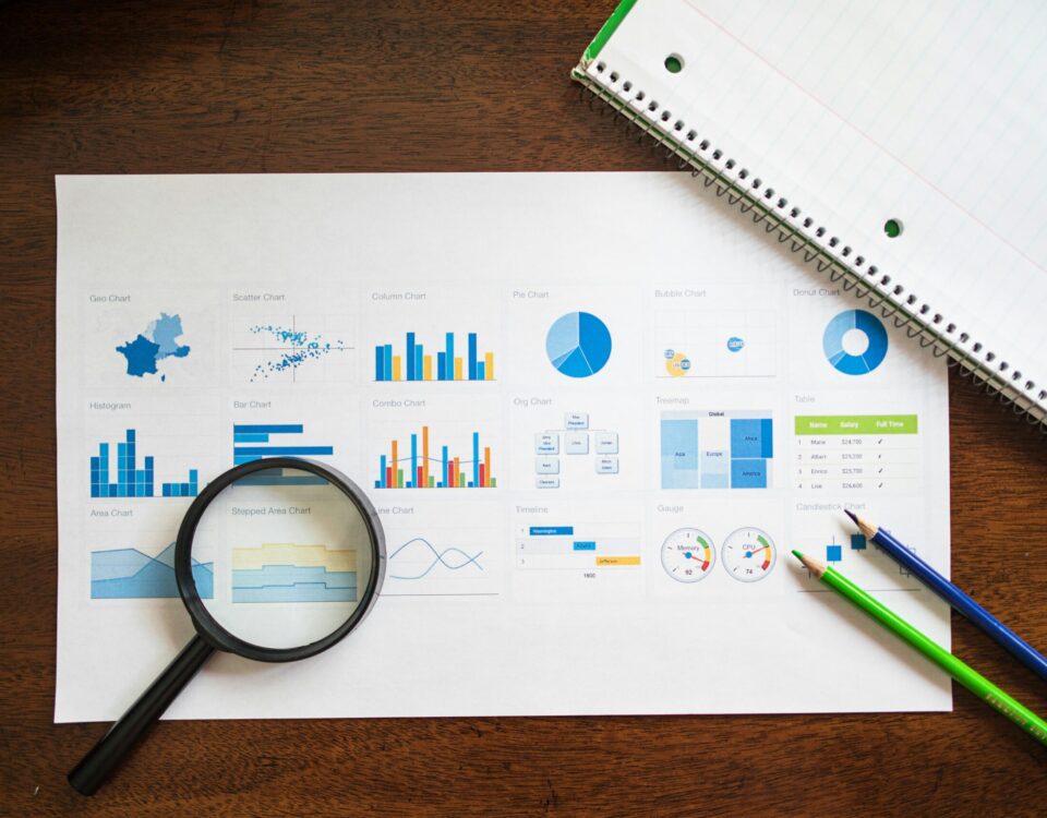 Healthcare data charts and analytics report being reviewed for medical performance and patient insights
