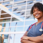 Confident healthcare nurse, illustrating the career growth and satisfaction that contract work can provide