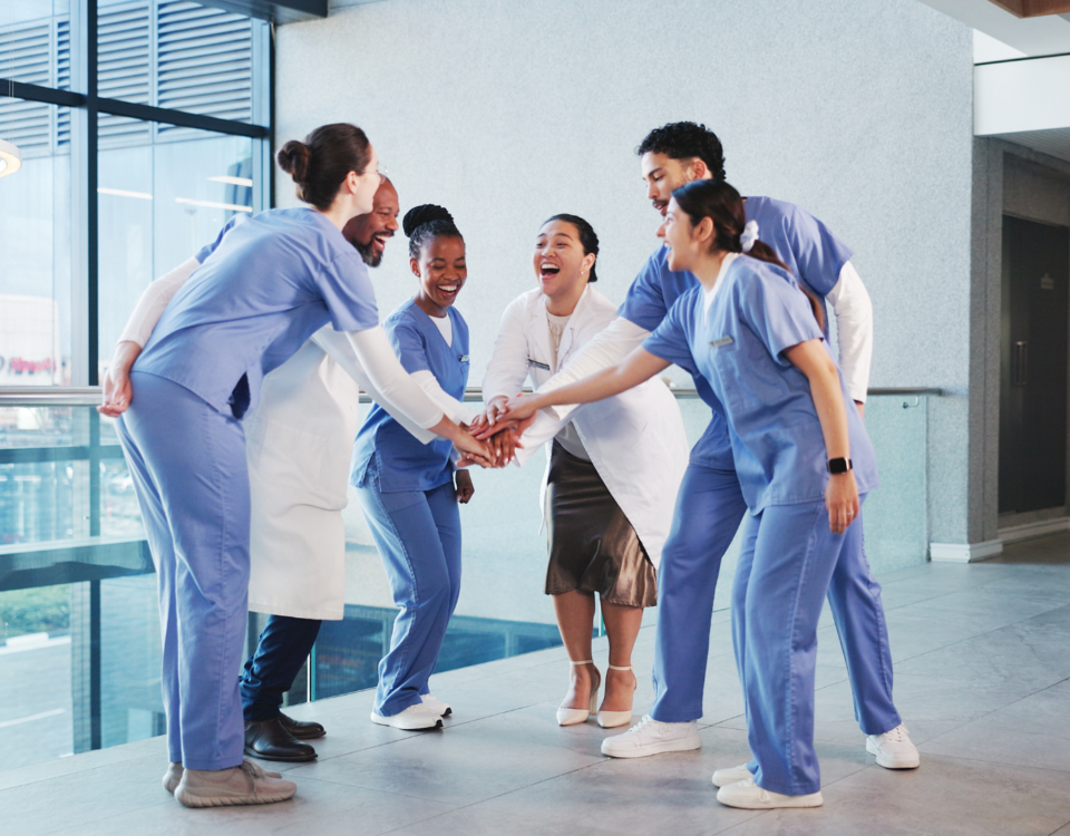 Happy group of healthcare professionals.